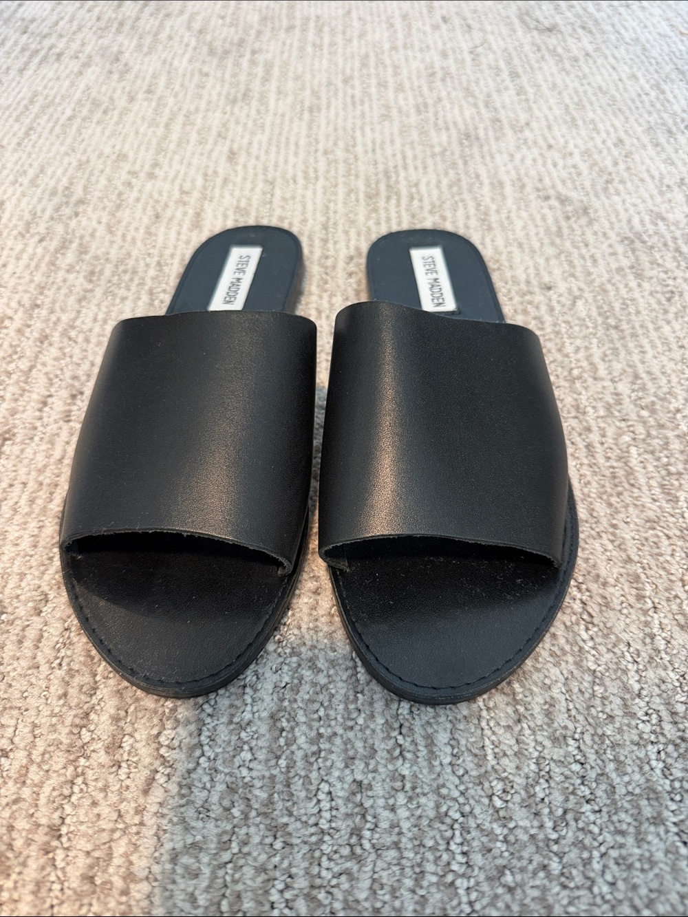 Steve Madden Sleek Black Wide-Band Slide Sandals